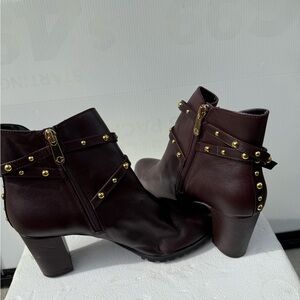 C. Wonder Brown Ankle Boots with Gold Accents